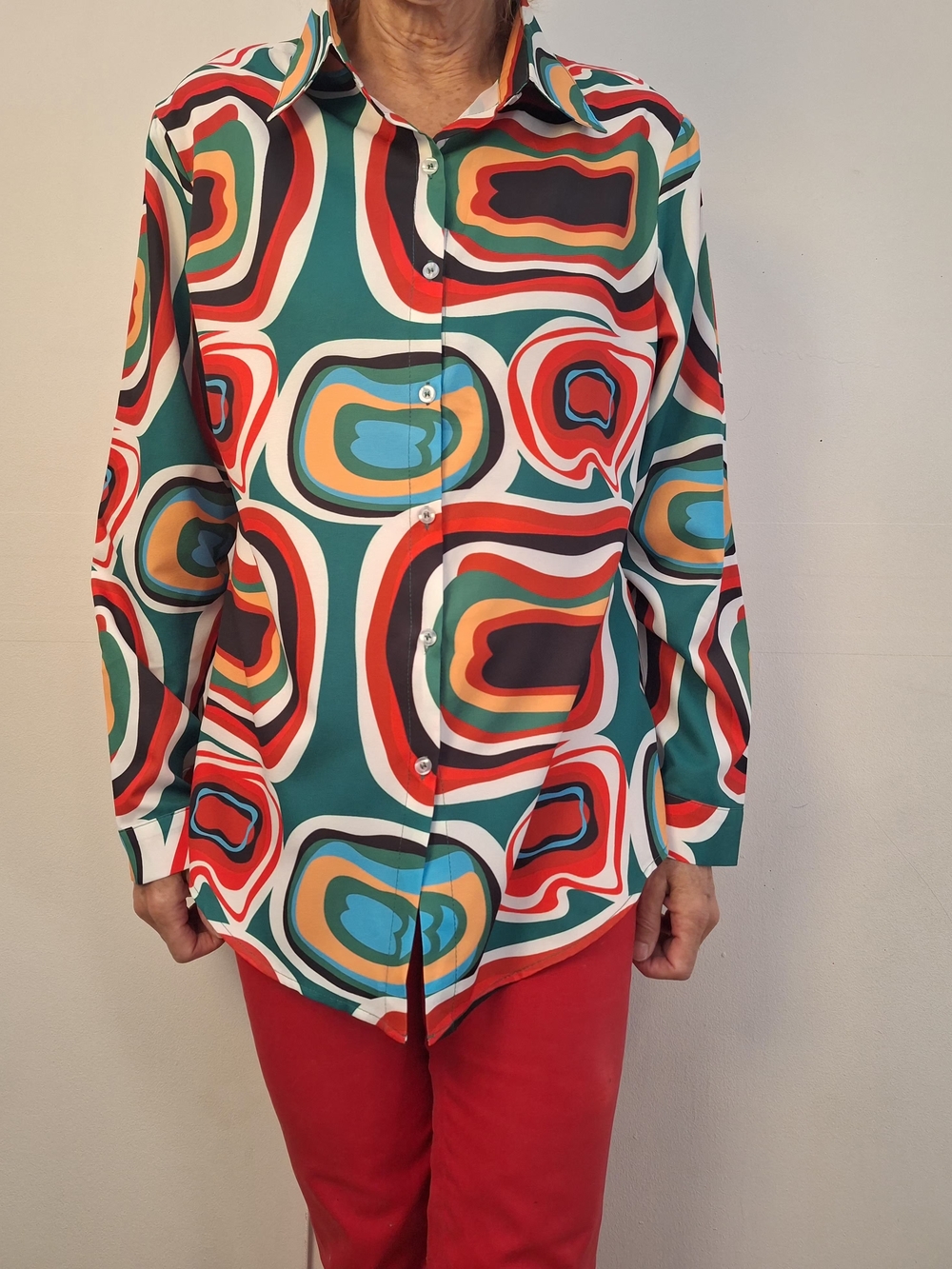70s Retro Style Geometric Swirl Button-Down Shirt XL